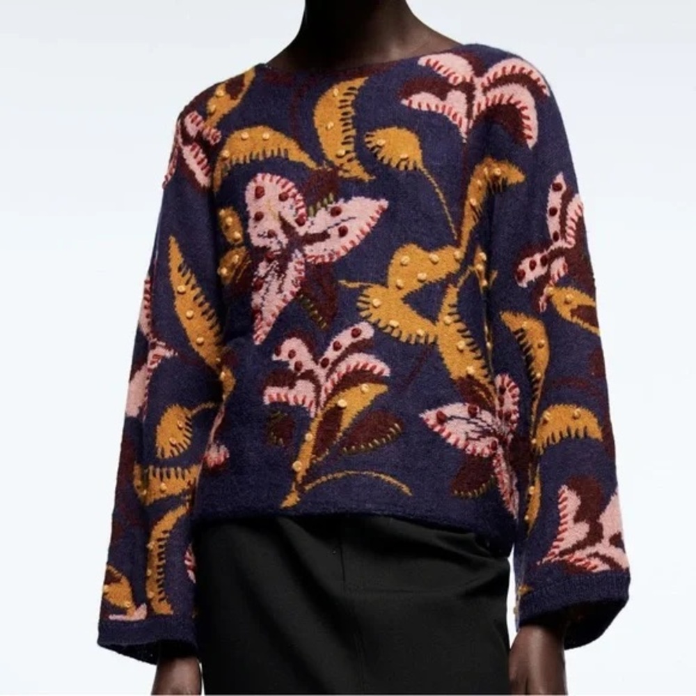 ZARA Handcrafted Embroidered Knit Sweater